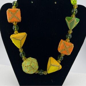 Gorgeous one of a kind seed bead geometric necklace.